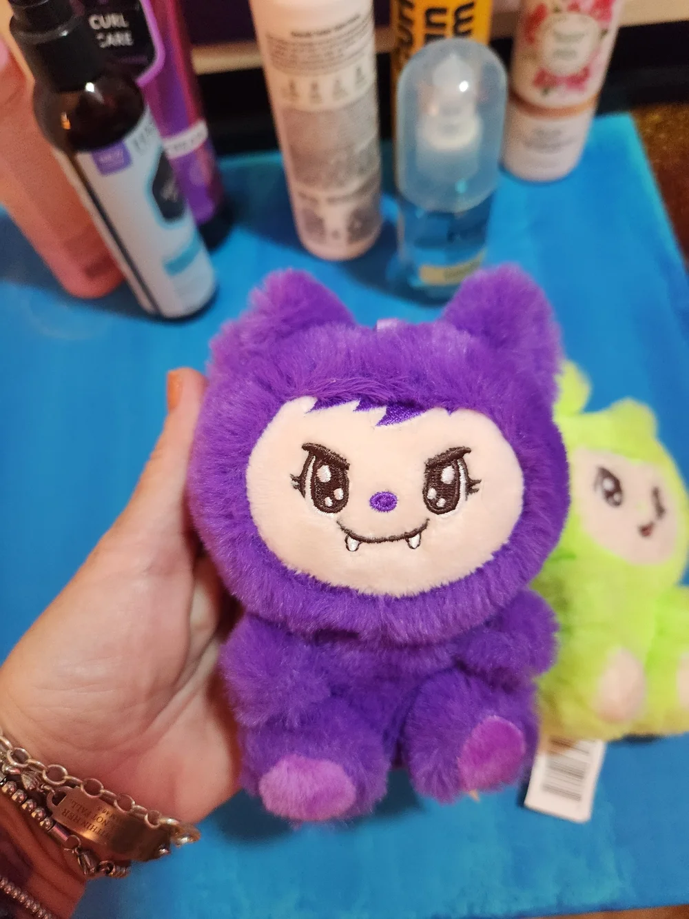 La BABIES Plush Monster Keychain Pair - Purple & Neon Green